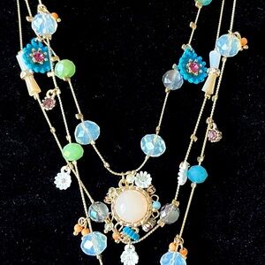 Betsey Johnson MultiStrand Bead Flower Heart Illusion Multicolor Necklace